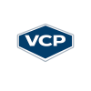 Blue hexagonal VCP logo on black background